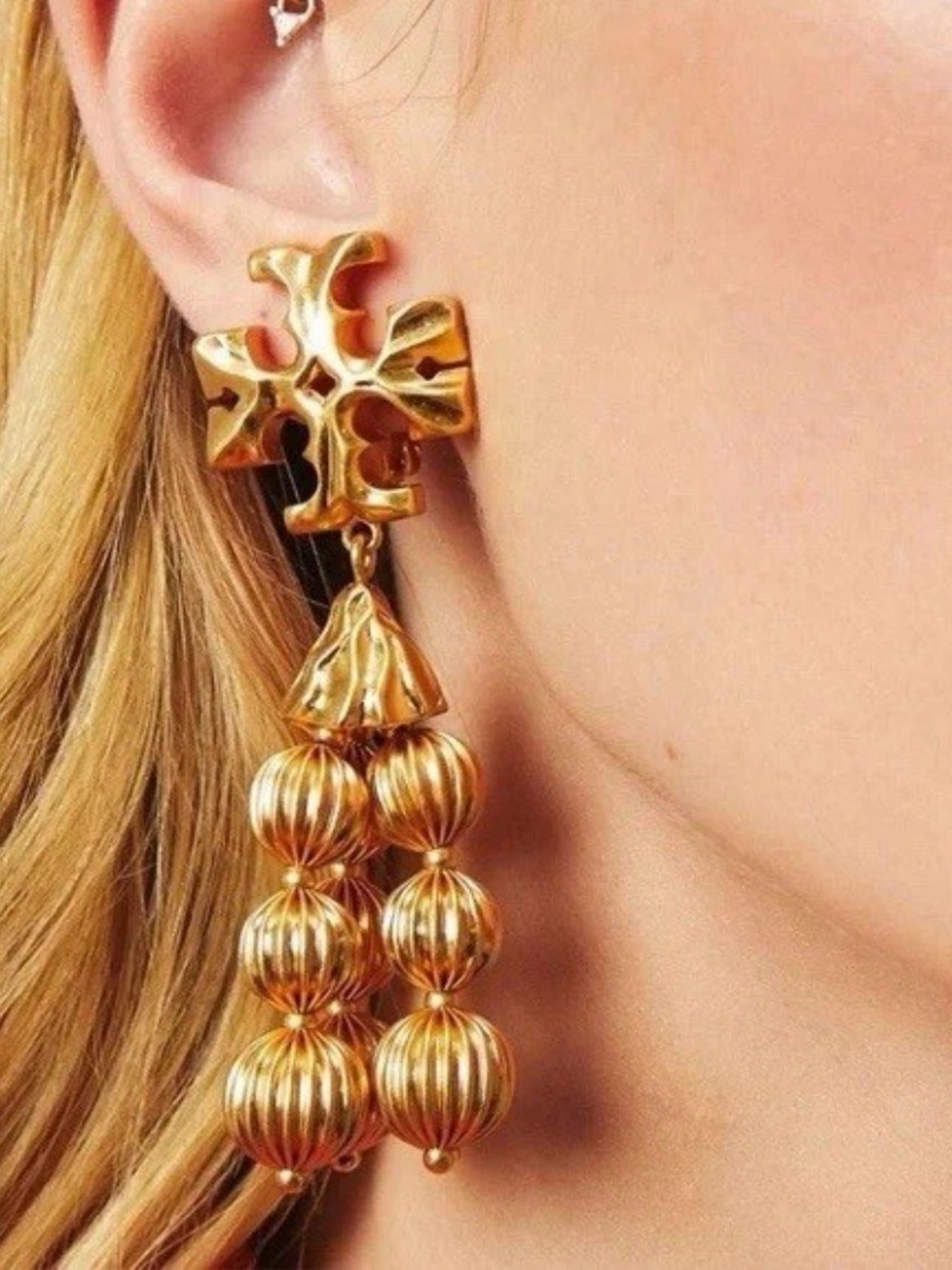 Tory Burch Roxanne Gold Tone Authentic Cross Tassel Drop Earrings-
